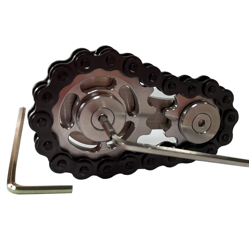 Bitopbi Stainless Steel Sprocket Fidgets Chain Fidget Cube Gears Linkage Bike Chain Novelty Fidget Block Kinetic Desk Toy Metal EDC Focus Meditation Break Bad Habits ADHD (Black) - Image 1